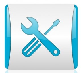 tools blue and white square web glossy icon