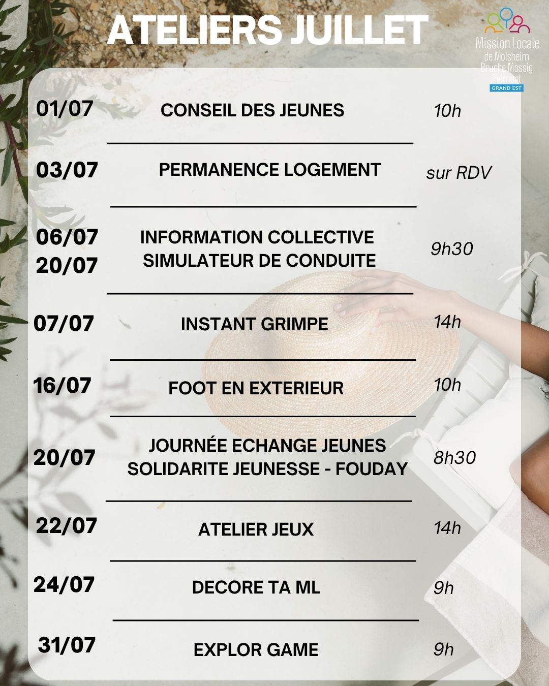 Ateliers juillet