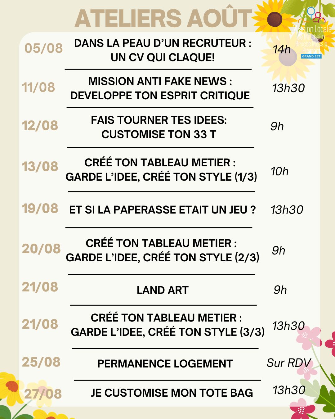 Ateliers août